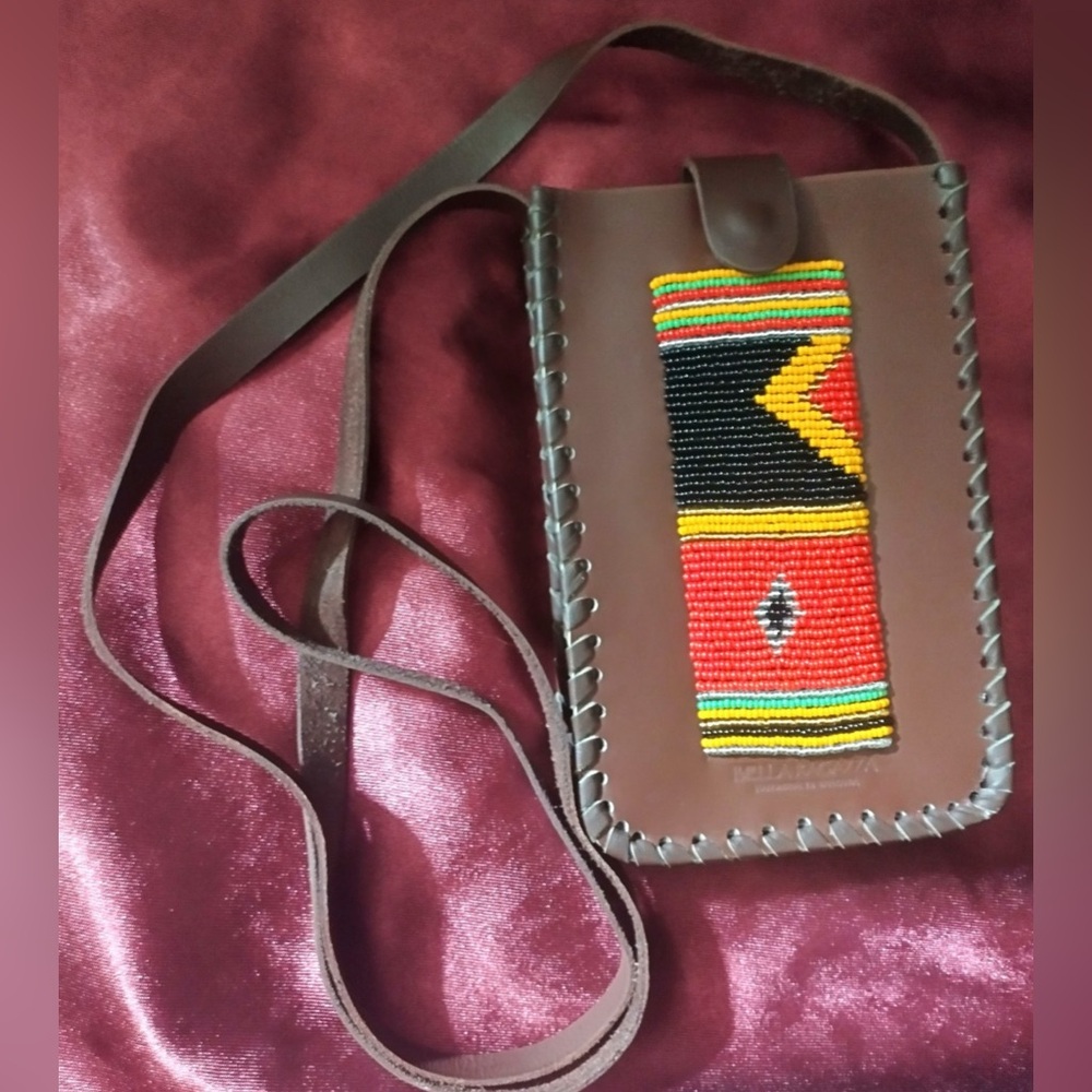 Made in Tanzania Genuine Leather Beaded Crossbody Purse